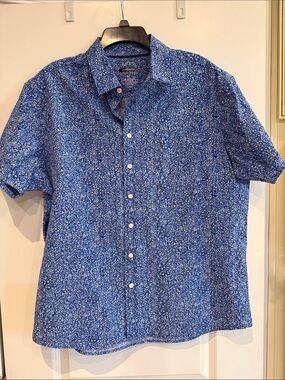 Apt. 9 Blue Short-Sleeve Button-Down Floral Shirt Sz XL